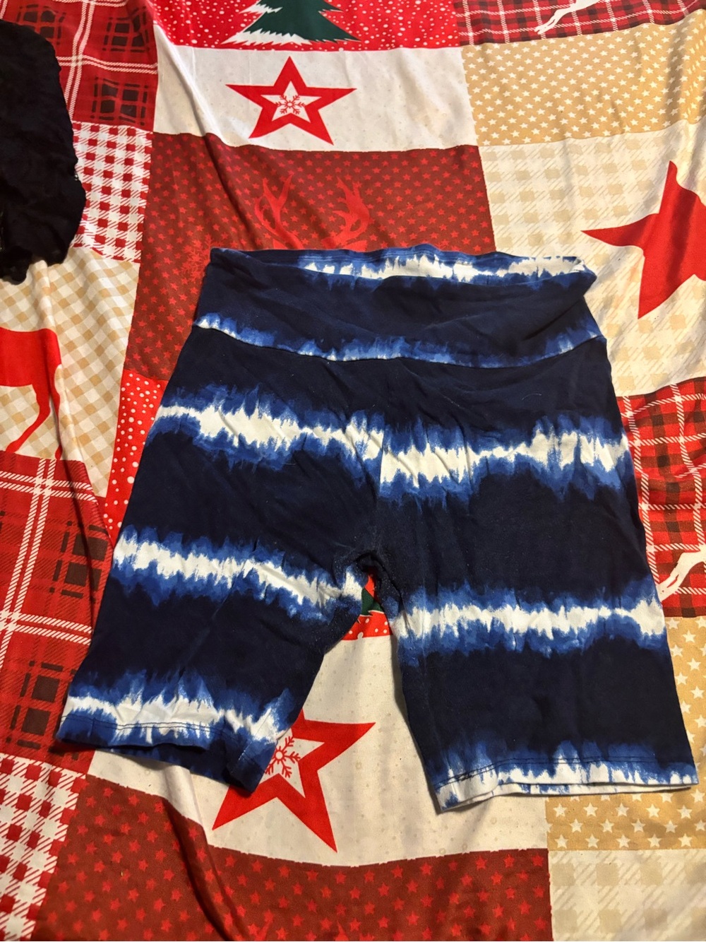High-Rise Navy Blue Tie-Dye Bike Shorts